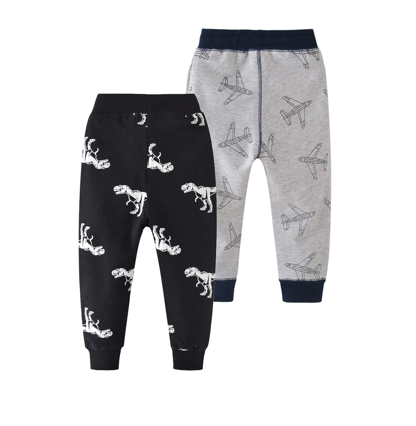Huaer& Baby Boy'S Jogger Pants Dinosaur Car Drawstring Elastic Sweatpants (1-Pack 2-Pack) (Airplane + Dinosaur5T)