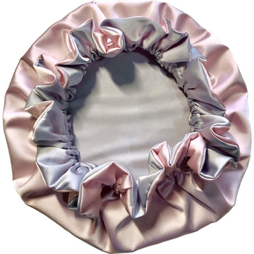 Akiss Reversible Satin Silk Sleep Hair Bonnet For Newborn Baby Girl Boy (Pink/Silver, 1~3 M)