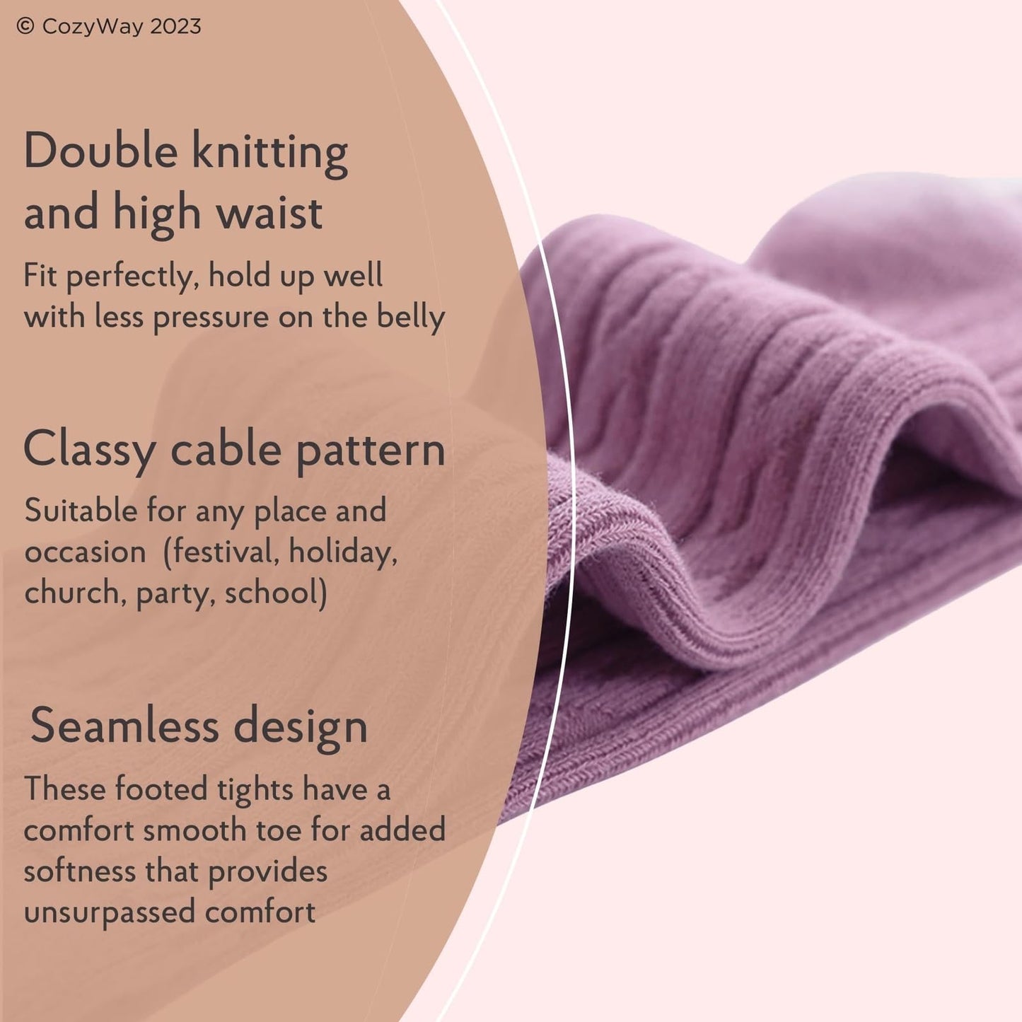 Cozyway Cable Knit Cotton Leggings/Tights For Baby Girls, 3 Pack, White, 6-12 Months Old