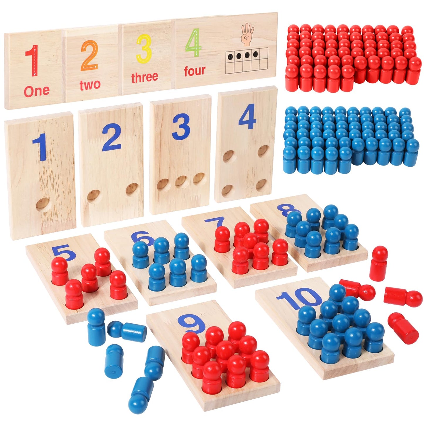 Counting Peg Boards, Toddlers Wooden Counting Number Math Learning Toy with 110 Pegs, Montessori Math Manipulatives Materials fo