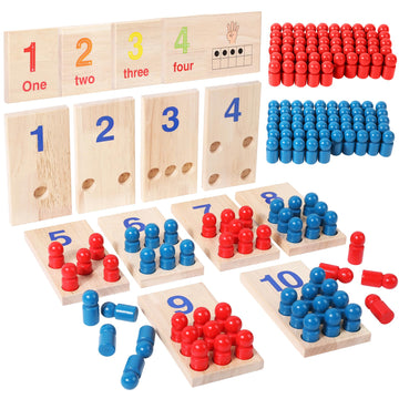 Counting Peg Boards, Toddlers Wooden Counting Number Math Learning Toy with 110 Pegs, Montessori Math Manipulatives Materials fo