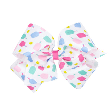Wee Ones Girls' Country Club-Inspired Grosgrain Print Hair Bows On Weestay Hair Clip, Handmade, King, Pickleball