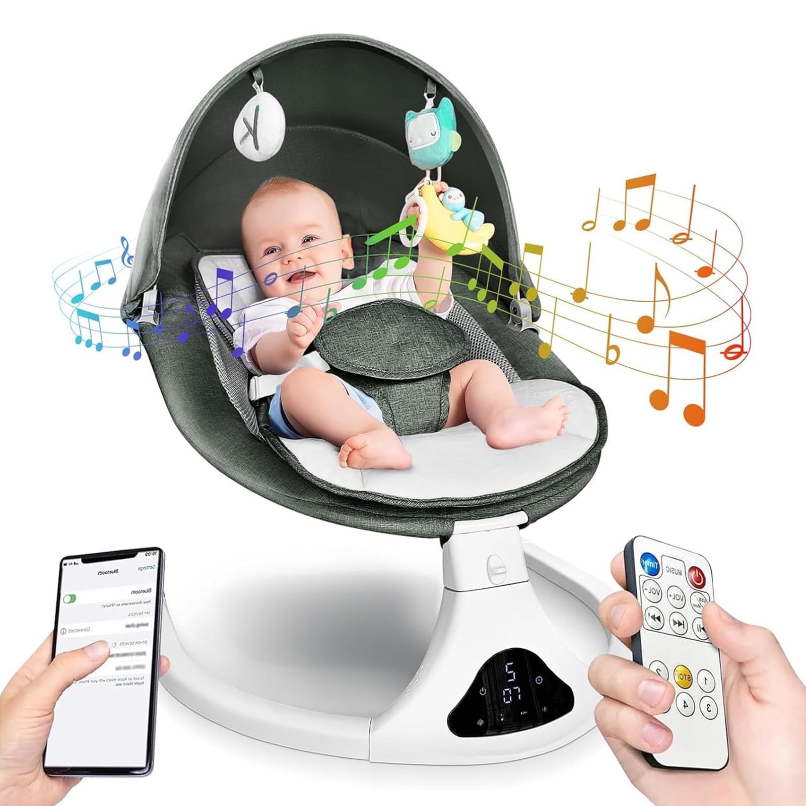Baby Swing for Infants to Toddler| Portable Infant Swing with Remote Control, Rocker for Newborn with 5 Speeds, 3-Point Harness 