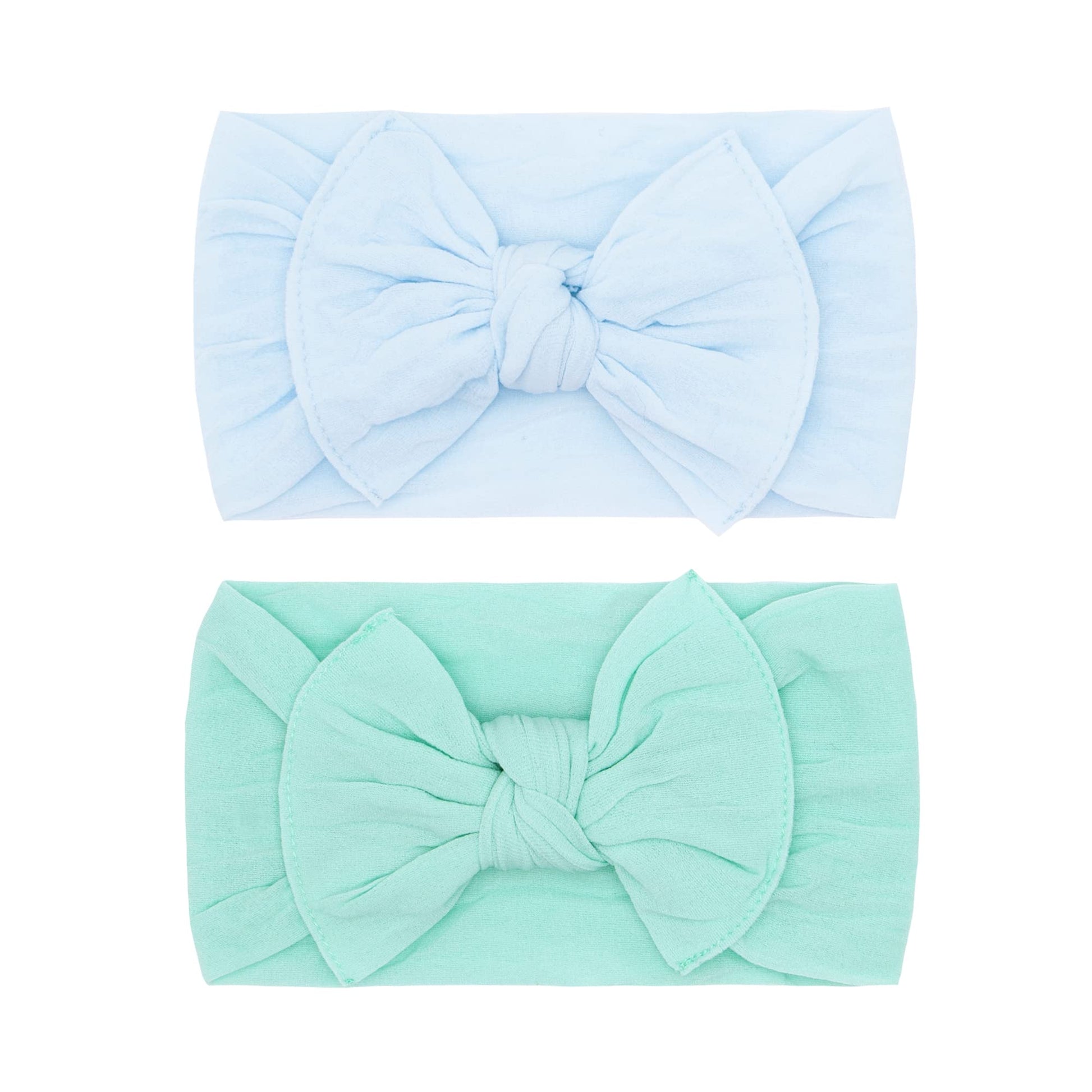 Baby Bling Bows - Newborn To Little Baby Girl Bows, 2 Pack Nylon Super Soft Stretchy Knot Toddler Headbands, Perfect Hair Access