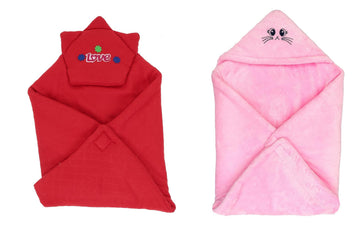 CTMKIDS Baby Wrap with Cap for Kids 74x74 cm  Red & Single Baby Wrap with Cap for Kids 74x74 cm  Pink