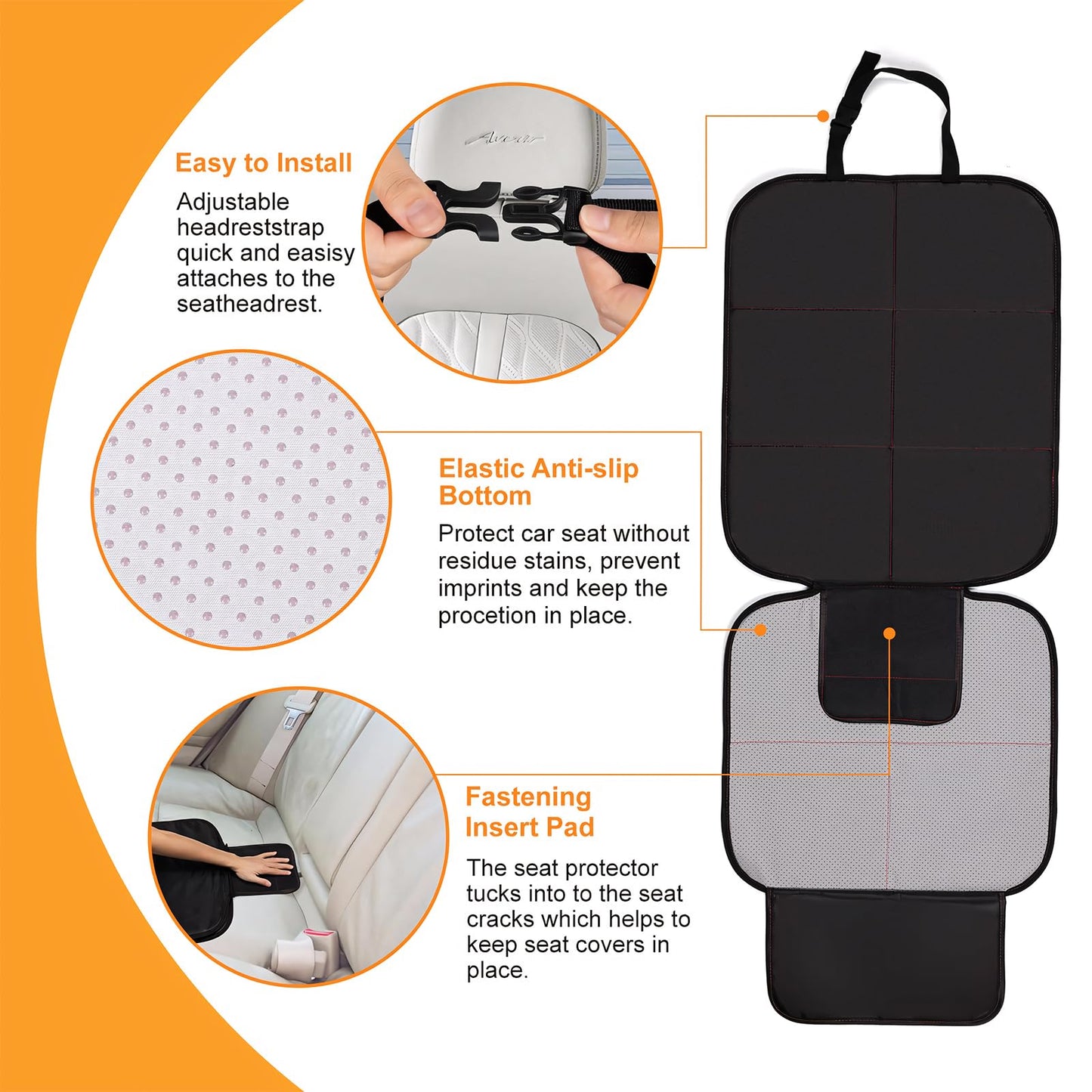 Smart Elf Car Seat Protector For Child Car Seat, 1Pack Car Baby Seat Protector With Red Line Design, Car Seat Mat With Non-Slip