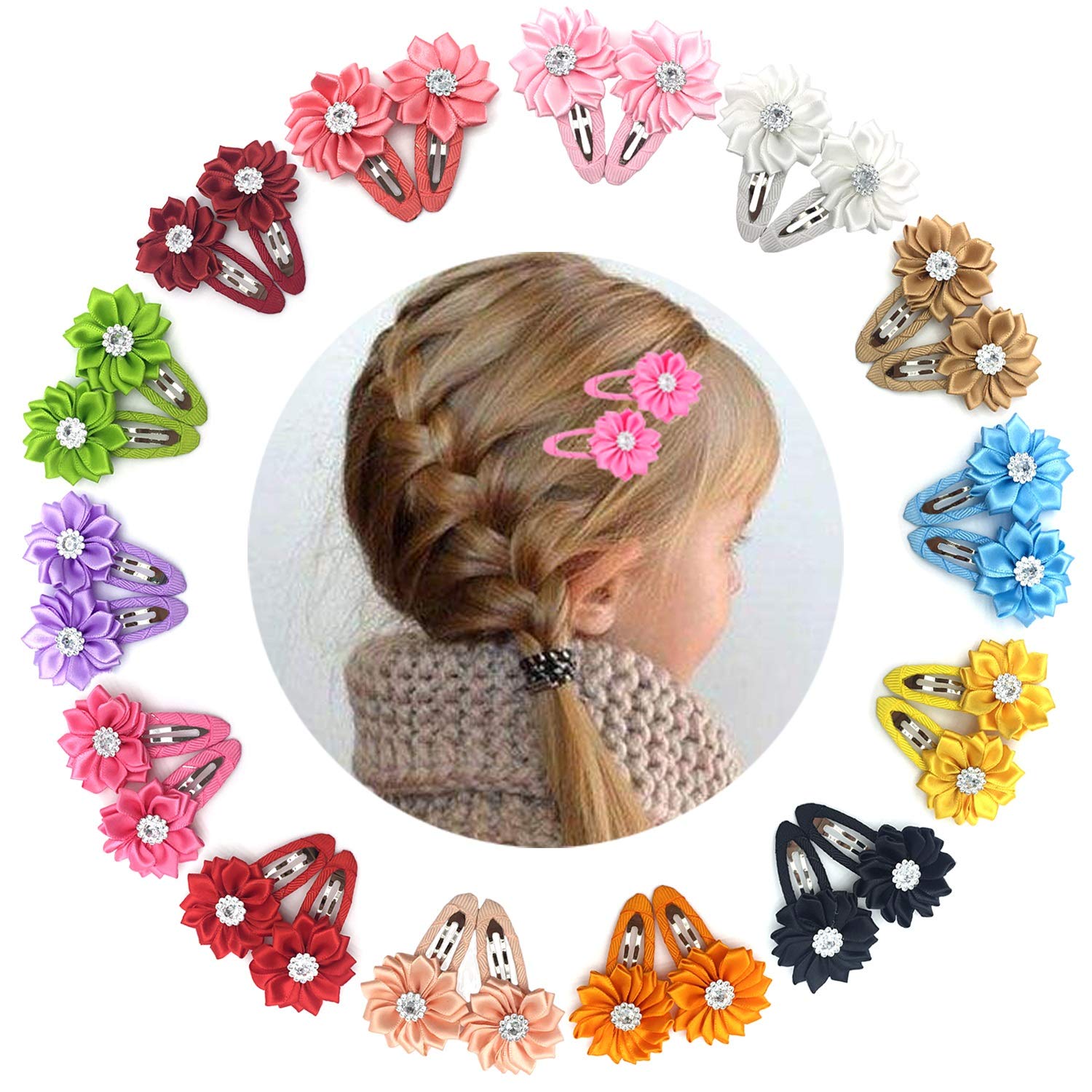 Elesa Miracle 28Pcs Baby Girl Hair Clips Kids Little Girls Boutique Grosgrain Ribbon Flower Hair Bows Clips
