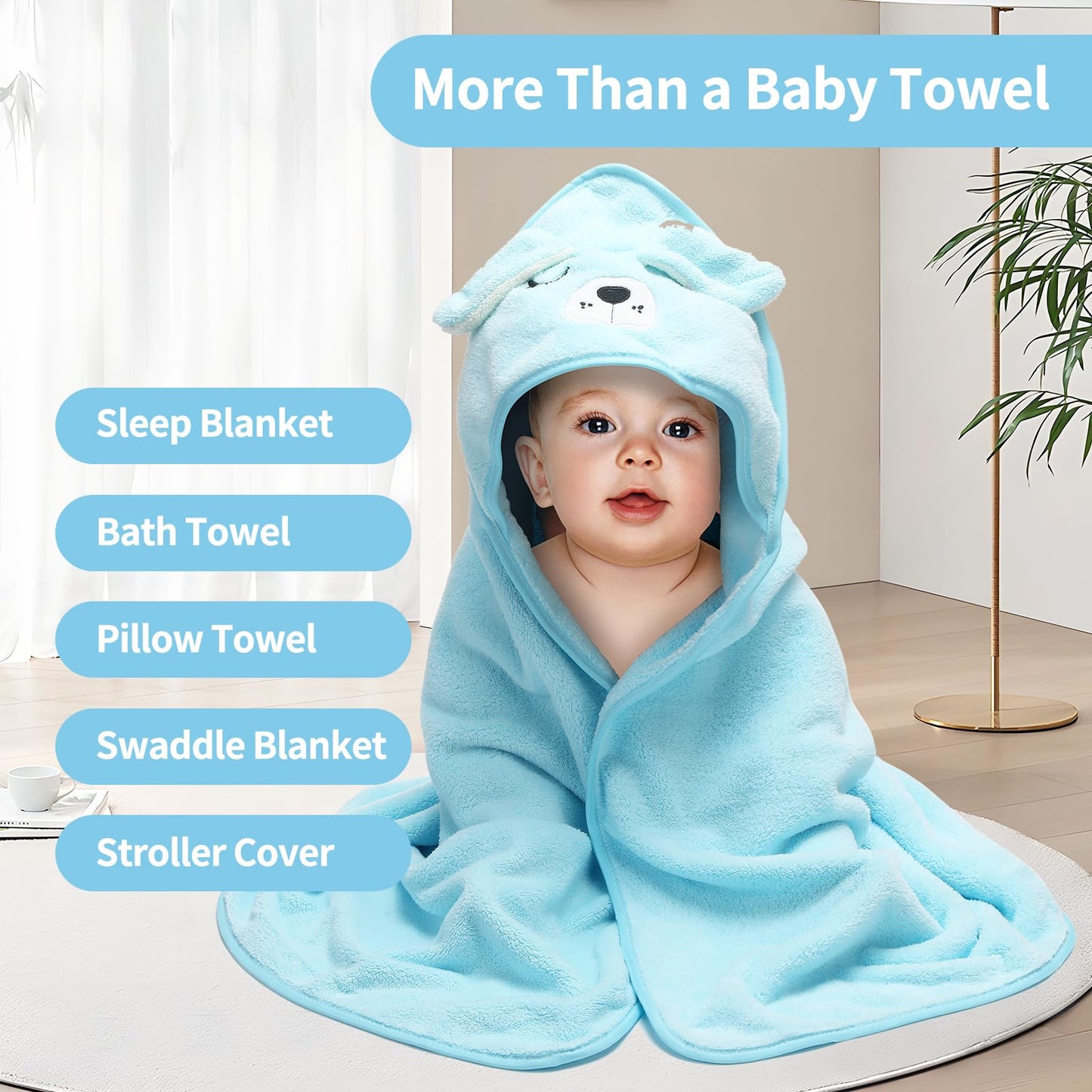 Vzznn 3 Pack Baby Towels Hooded - Ultra Soft Baby Bath Towels, Newborn Baby Essentials, Premium Absorbentand Hypoallergenic Towe