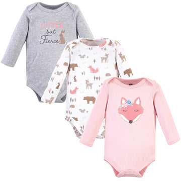 Hudson Baby Unisex Bodysuits Cotton Long-Sleeve Girl Fox, 6-9 Months, Girl Fox 3-Pack, 6-9 Months Us
