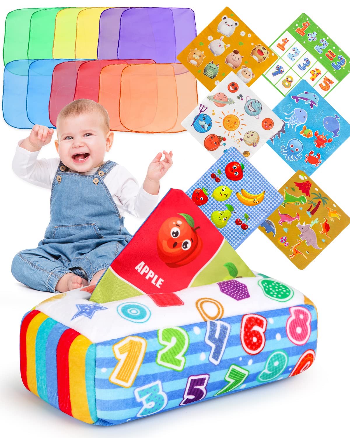 DINORUN Baby Toys 6 to 12 Months - Montessori Toys for Babies 6-12 Months - Infant Newborn Toddlers Sensory Toys Magic Baby Tiss