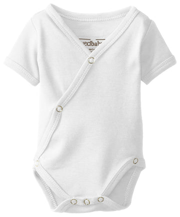 L'Ovedbaby Unisex-Baby Newborn Organic Short-Sleeve Kimono Bodysuit, White, 3/6 Months
