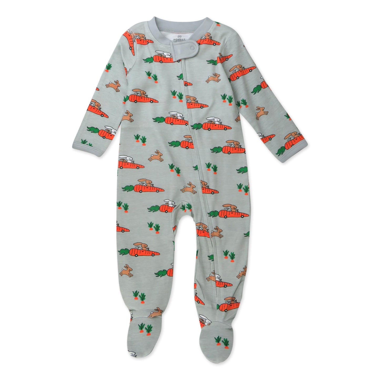 Honestbaby Baby Celebration Sleep & Play Footed One-Piece Pajama Sleeper 100% Organic Cotton, Racing Rabbits, 0-3 Months