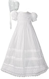 Little Things Mean A Lot 30' Cotton Batiste White Christening Baptism Gown With Cluny Trim And Bonnet - 3 Months (8-12 Lbs)