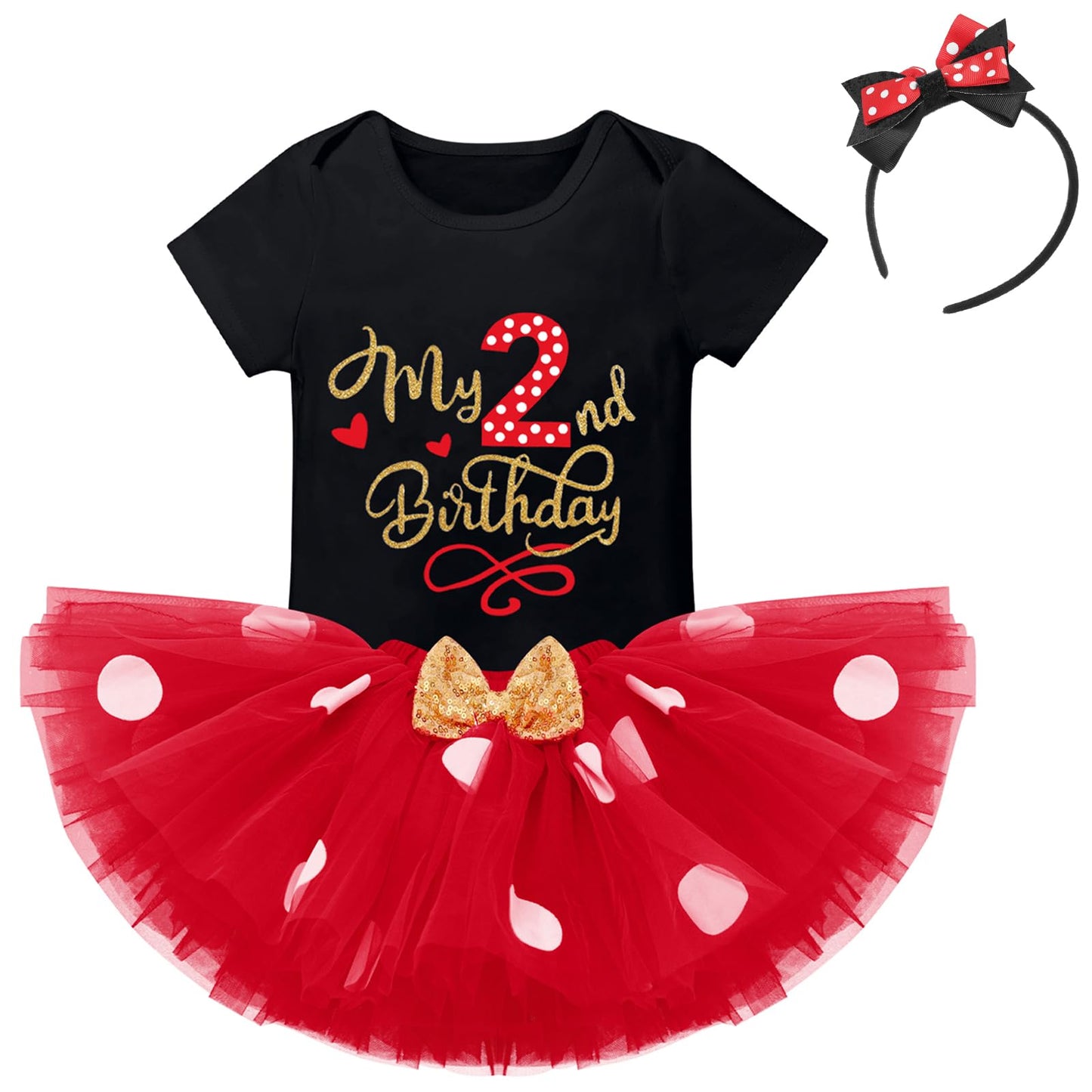 Ibtom Castle Kids Birthday Party Summer Clothing For Newborn Polka Dots Top+Sequins Skirt+3D Ear Princess Father 'S Day Mother '
