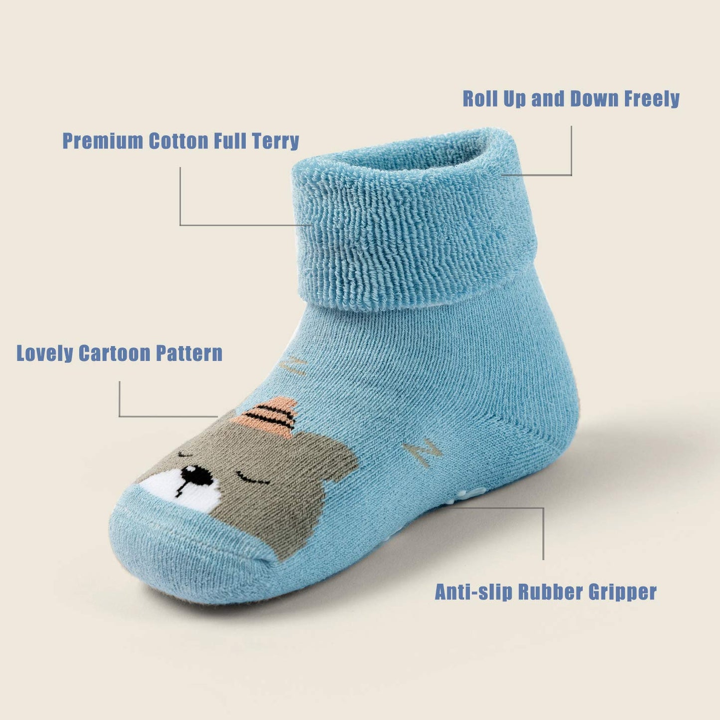 Howjojo Baby Warm Socks With Grips For Baby Boys Non Slip Winter Socks Baby Girls Thick Crew Socks 6 Pack 6-12 Months