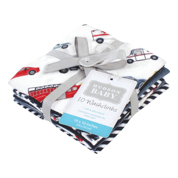 Hudson Baby Unisex Baby Flannel Cotton Washcloths, Going Places 10 Pack, One Size