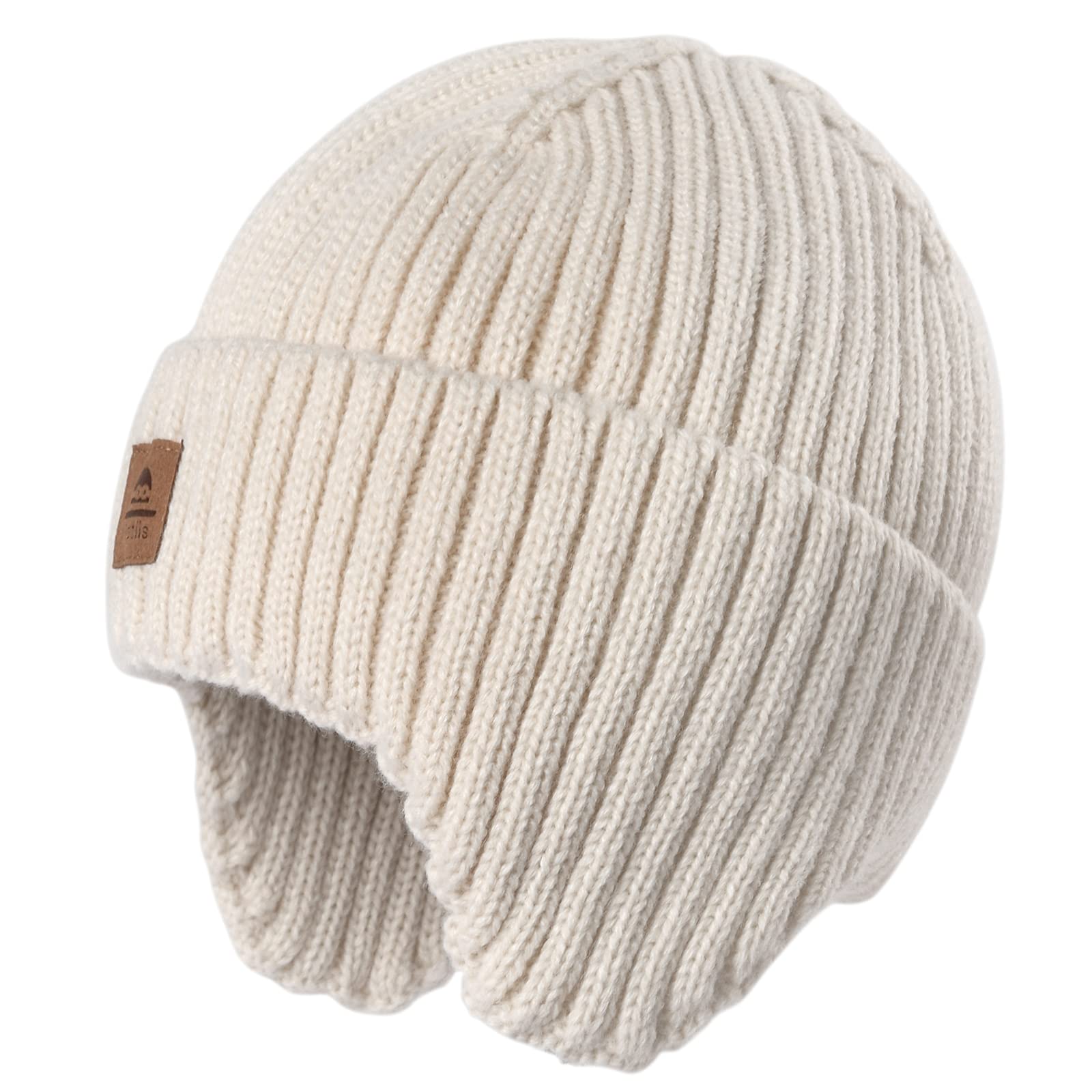 Baby Beanie Fleece Lined Toddler Winter Hat With Ear Flaps Little Girls Boys Warm Hats Cute Beanies For Kids Beige