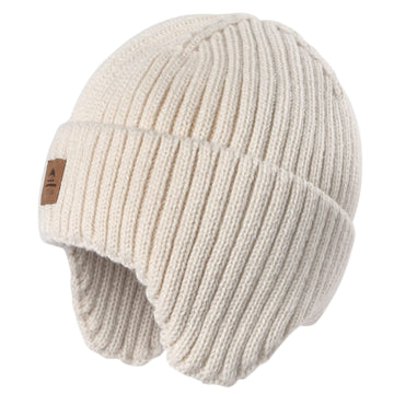 Baby Beanie Fleece Lined Toddler Winter Hat With Ear Flaps Little Girls Boys Warm Hats Cute Beanies For Kids Beige