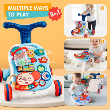 AuntyFey Baby Walker, 3 in 1 Push Walker Baby, Baby Walkers for Girls Boys, Baby Walking Toy for 1 Year old Learning to Walk, Si