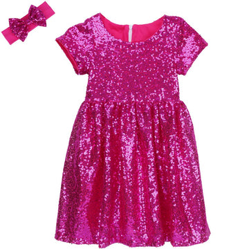 Cilucu Flower Girl Dress Baby Toddlers Sequin Dress Kids Party Dress Bridesmaid Wedding Gown Birthday Dress Hot Pink 6T-7T