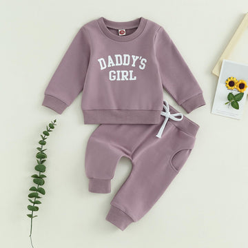 Baby Girl Clothes Valentines Day Outfits Long Sleeve Fall Winter Infant Toddler Sweatshirt Top Pants Set (Purple, 6-12 Months)