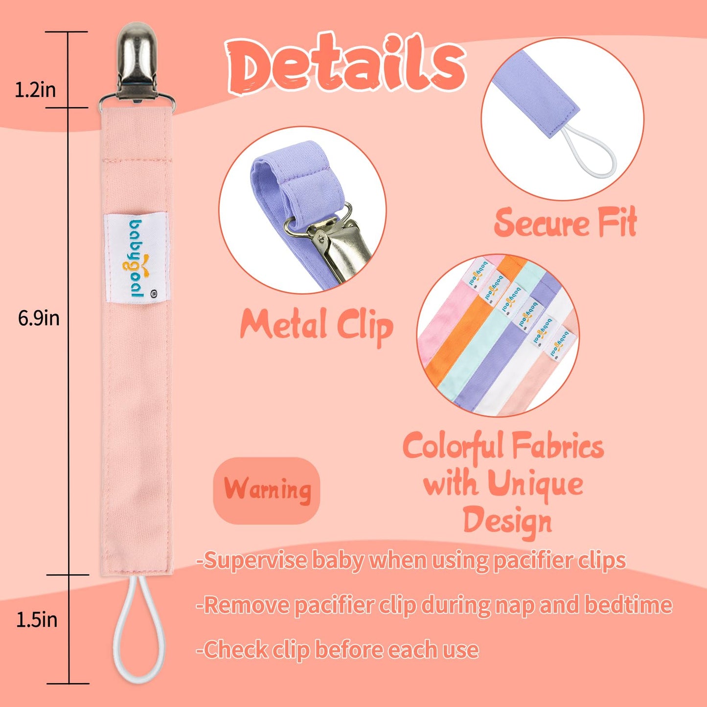 Babygoal Girl Pacifier Clips, 6 Pack Solid Color Pacifier Holder Clips For Boys And Girls Fits For Most Pacifier Styles And Baby