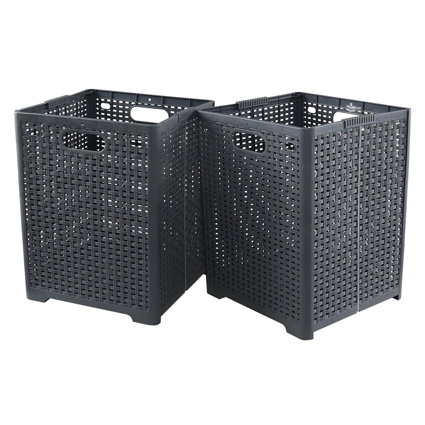 EudokkyNA 2-pack 42 Liters Collapsible Laundry Baskets, Plastic Foldable Hamper Baskets (Grey)