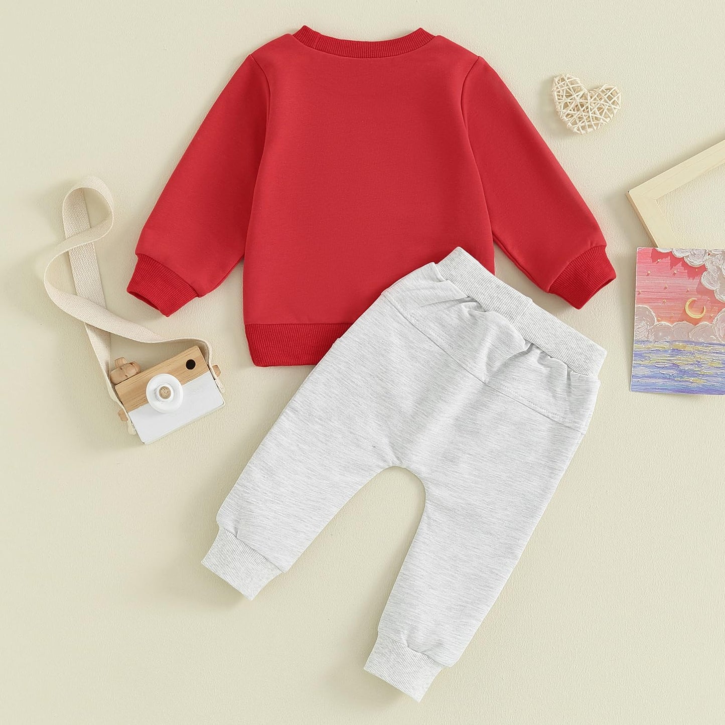 Lagkiyoj Toddler Baby Girl Boy Valentines Outfit Love Heart Long Sleeve Sweatshirt Pullover Tops Jogger Pants Clothes (Red Love