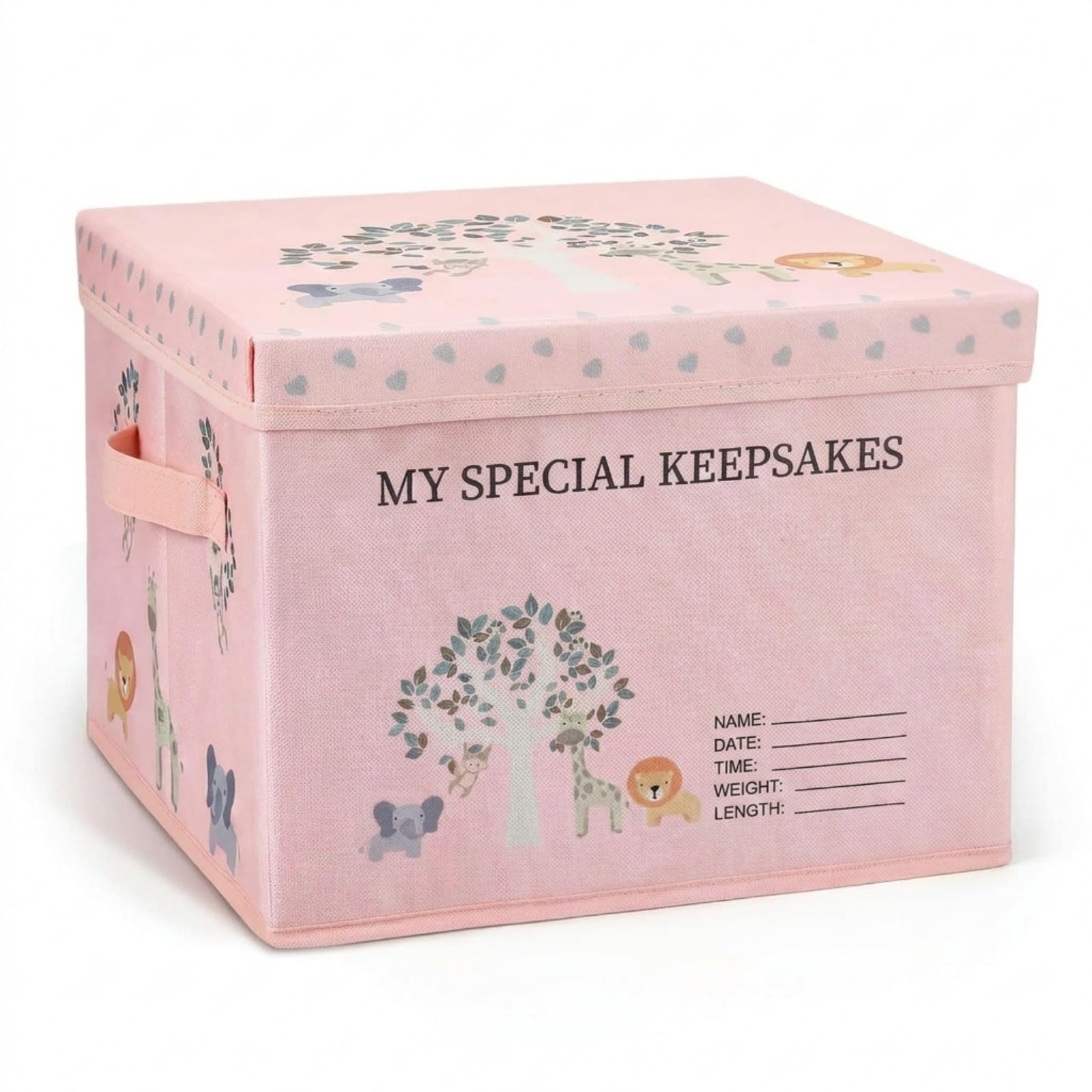 LemonRoad 13x13x10 Inch Baby Memories Keepsake Box Baby Shower Forest Jungle Animals Adventurers Gift Idea Keepsake Box New Pare