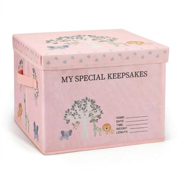 LemonRoad 13x13x10 Inch Baby Memories Keepsake Box Baby Shower Forest Jungle Animals Adventurers Gift Idea Keepsake Box New Pare