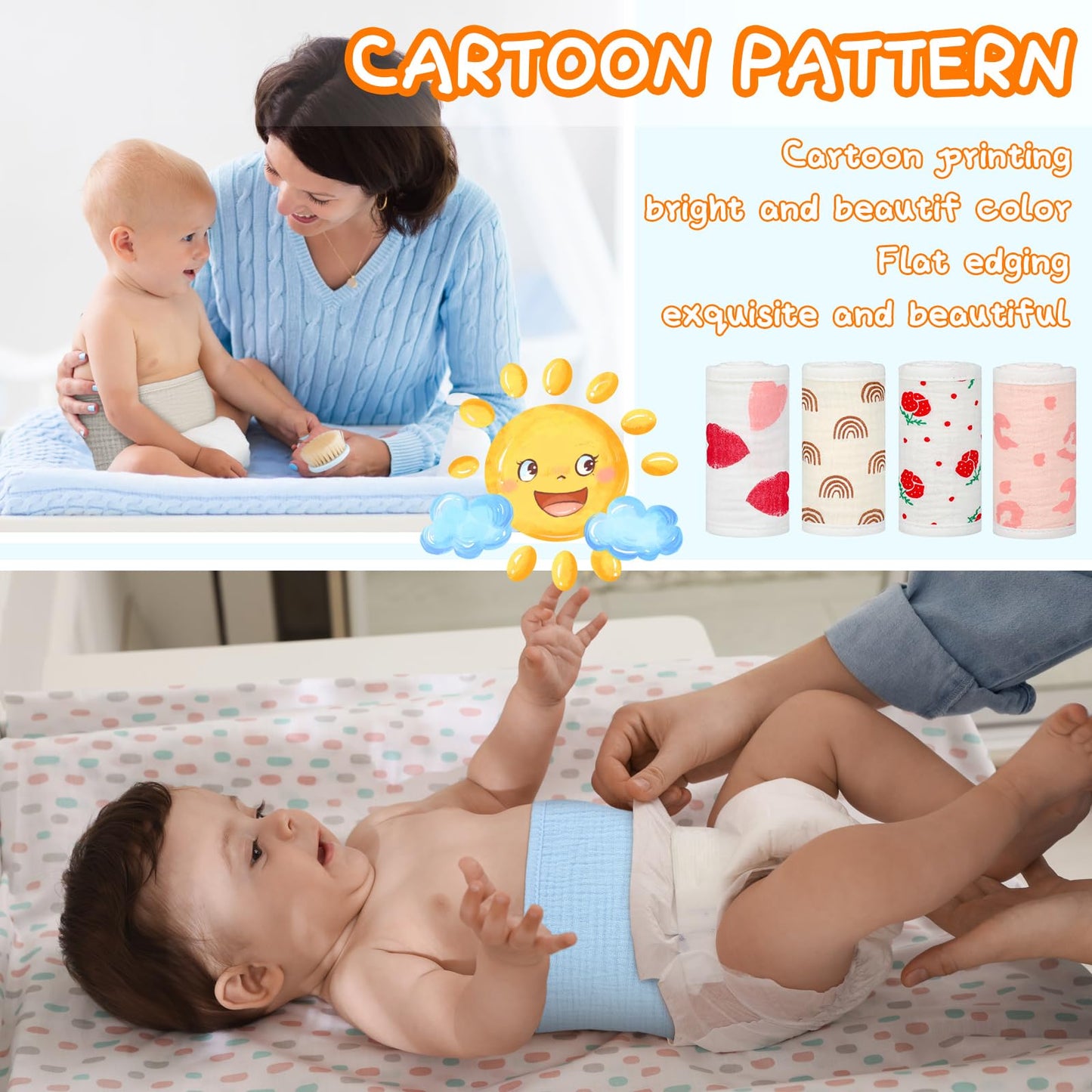 Vabean 8 Pcs Baby Infant Umbilical Cord Comfort Adjustable Cotton Belly Band For Protection, Baby Gifts For 0 To12 Months (Cute)