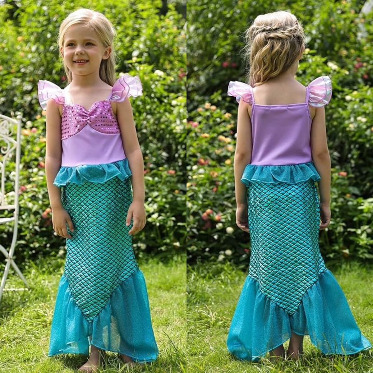 Eledobby Ariel Dress For Girls Little Mermaid Costume Princess Dress Up Halloween Birthday Outfits With Accessories Size 5-6 Yea