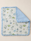 Baby Muslin Blanket with Ruffle Border, Dinosaur Print, Blue, Soft Cotton, Newborn Swaddle (OffWhiteBlue)