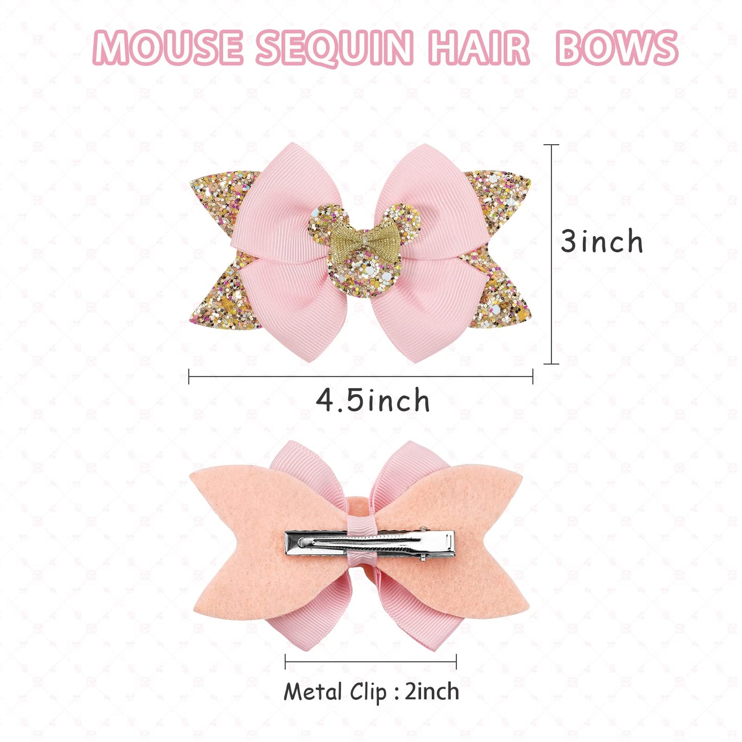 Qearl 8 Pcs Mouse Ears Bow Clips For Girls, Polka Dot Red Bows Theme Park Costume Party Decoration For Toddlers Girls In Pairs