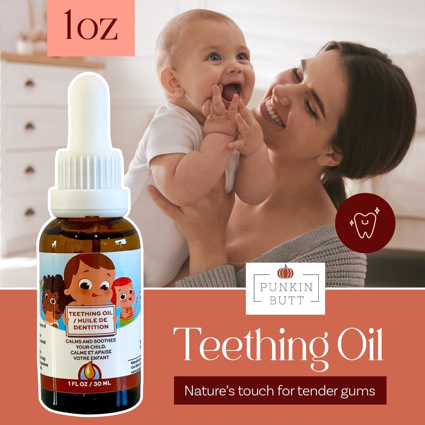 Punkin Butt Teething Oil - 1 Oz - 100% Natural, For Babies - Proprietary Blend Includes Chamomile, Sunflower, Peppermint, And Cl