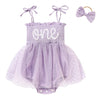 Titkkop Baby Girl 1St Birthday Clothes One Year Old Tulle Romper Sleeveless Bodysuit Cake Smash Outfits(Purple1,9-12M)