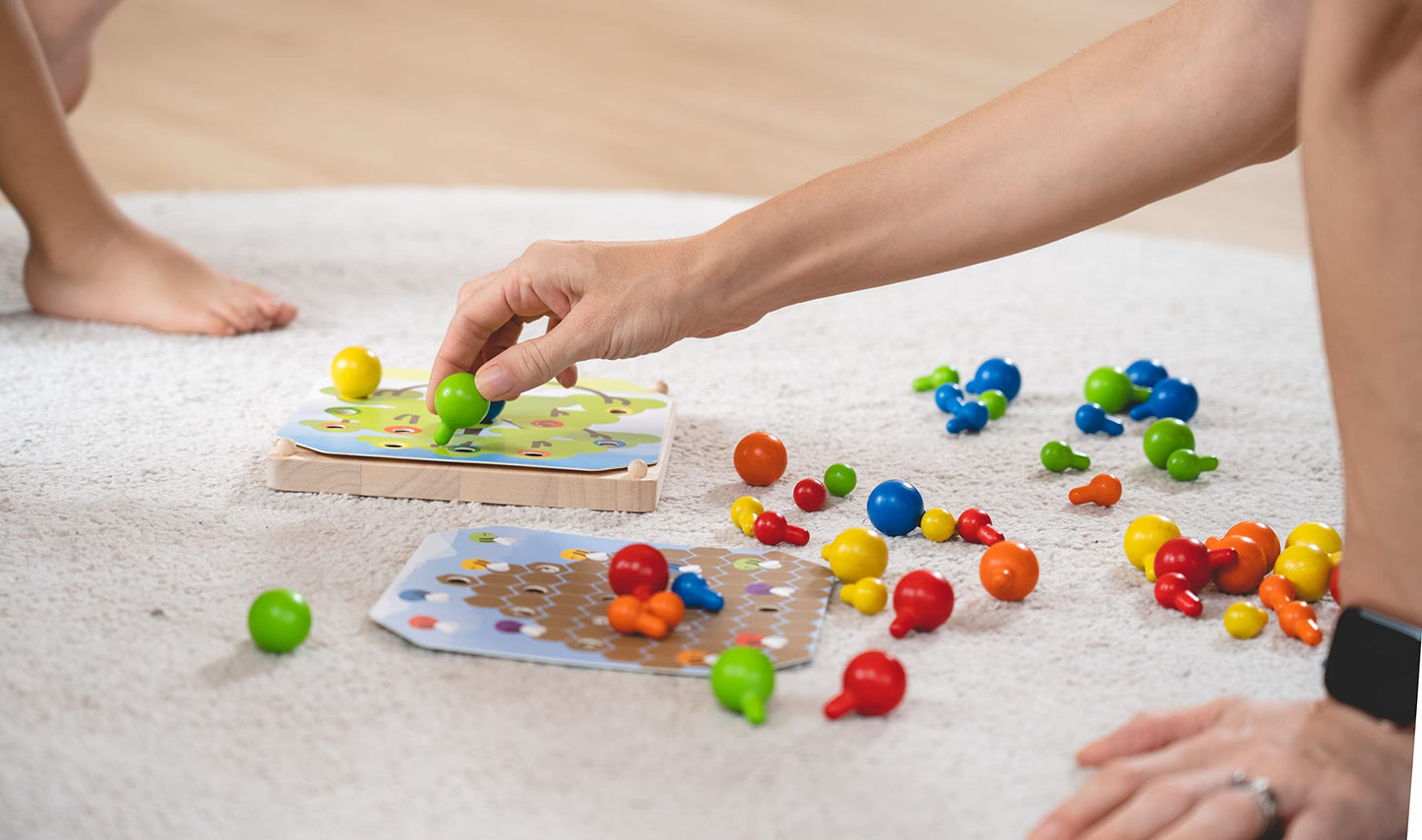 PlanToys Creative Wooden Peg Board With 3 Double Sided Cards (5399) | Sustainably Made from Rubberwood and Non-Toxic Paints and