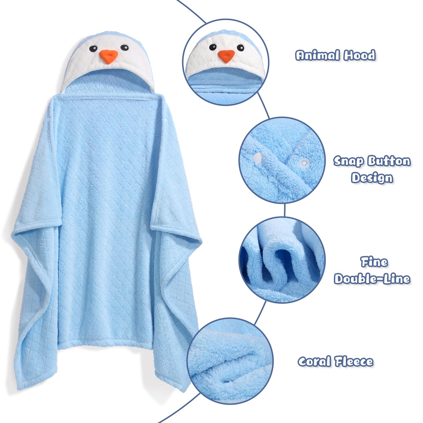 Wodhoy Baby Towels With Hood For 1-6, 2-Pack Toddler Bath Towel With Animal Face Soft Absorbent,Premium Coral Fleece Ultra Absor
