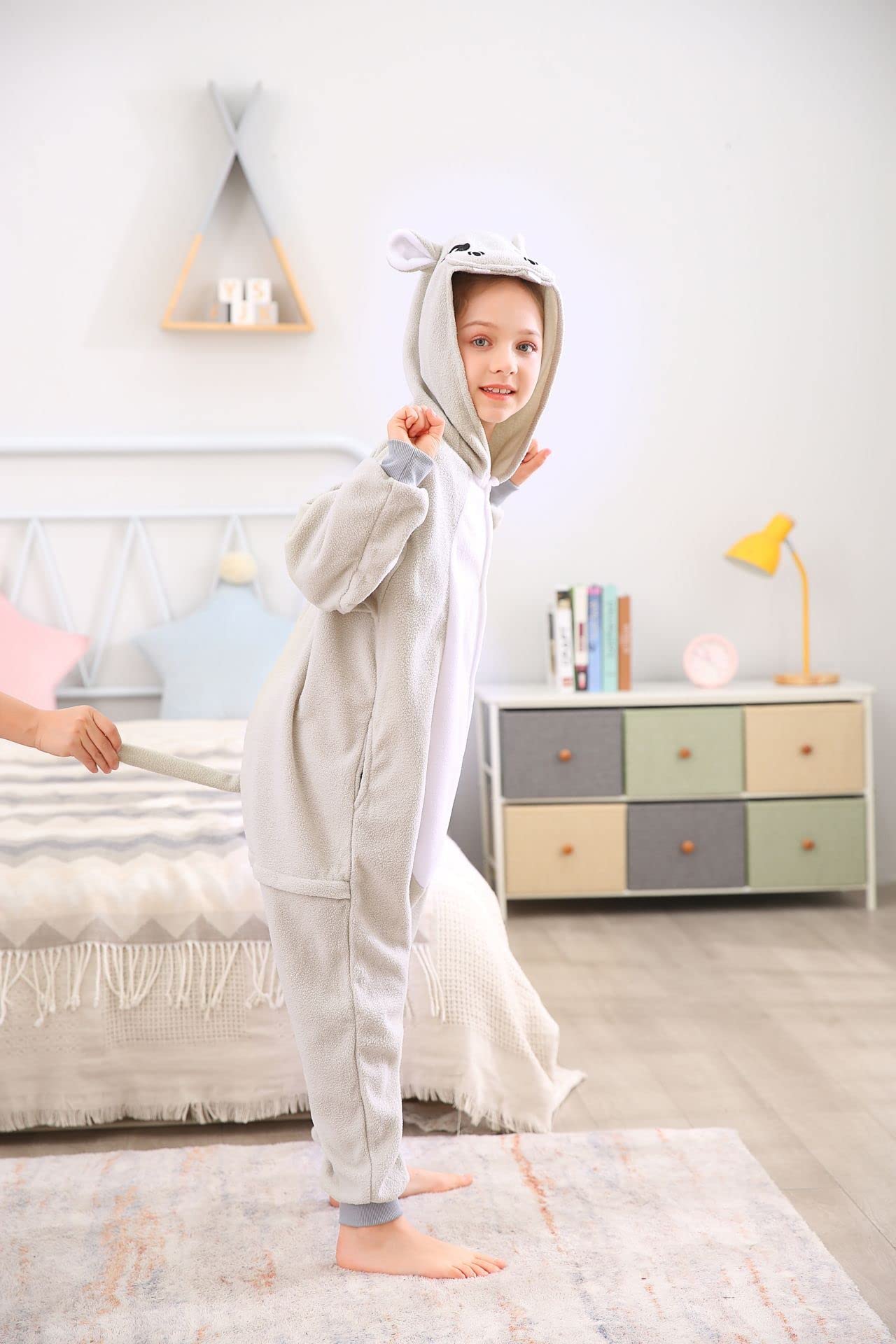 Canasour Hippo Onesie Kids Animal Halloween Cosplay Costume For 10-12 Years Girls Unisex Outfuit One Piece Hooded Soft Pajamas G