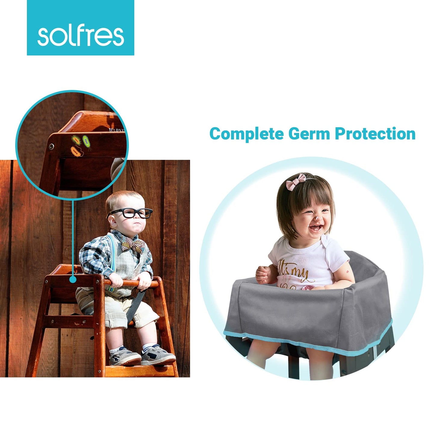 Solfres Dual-Belt High Chair Cover, Baby High Chair Cover, Upgrade Version, For Wooden Or Restaurant High Chair, Sturdy And Robu