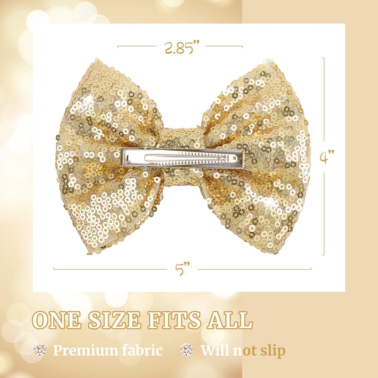 Lanmerry 5 Inch Glitter Sequin Gold Hair Bows And Clips For Baby Toddler Girls - Big Hair Accessories
