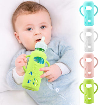 4 Pack Silicone Sleeves For Dr. Brown 'S Glass Baby Bottles, Anti Breakage Durable Baby Bottle Holder With Easy Grip Handles, Na