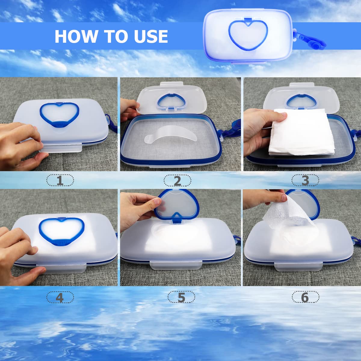 Doerdo Portable Wet Wipe Dispenser Baby Wipe Box, Baby Wipe Holder With Lid, Wipe Case For Travel Home Office Cars, Blue