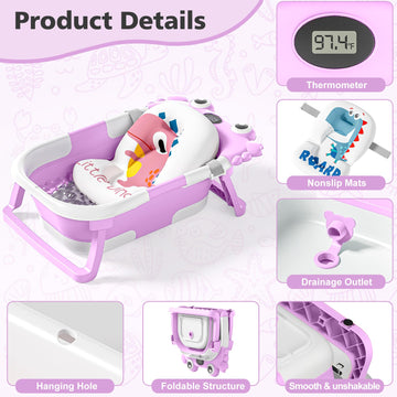 Collapsible Baby Bathtub For Newborns With Thermometer And Soft Floating Cushion Portable And Foldable Travel Baby Bath Tub For