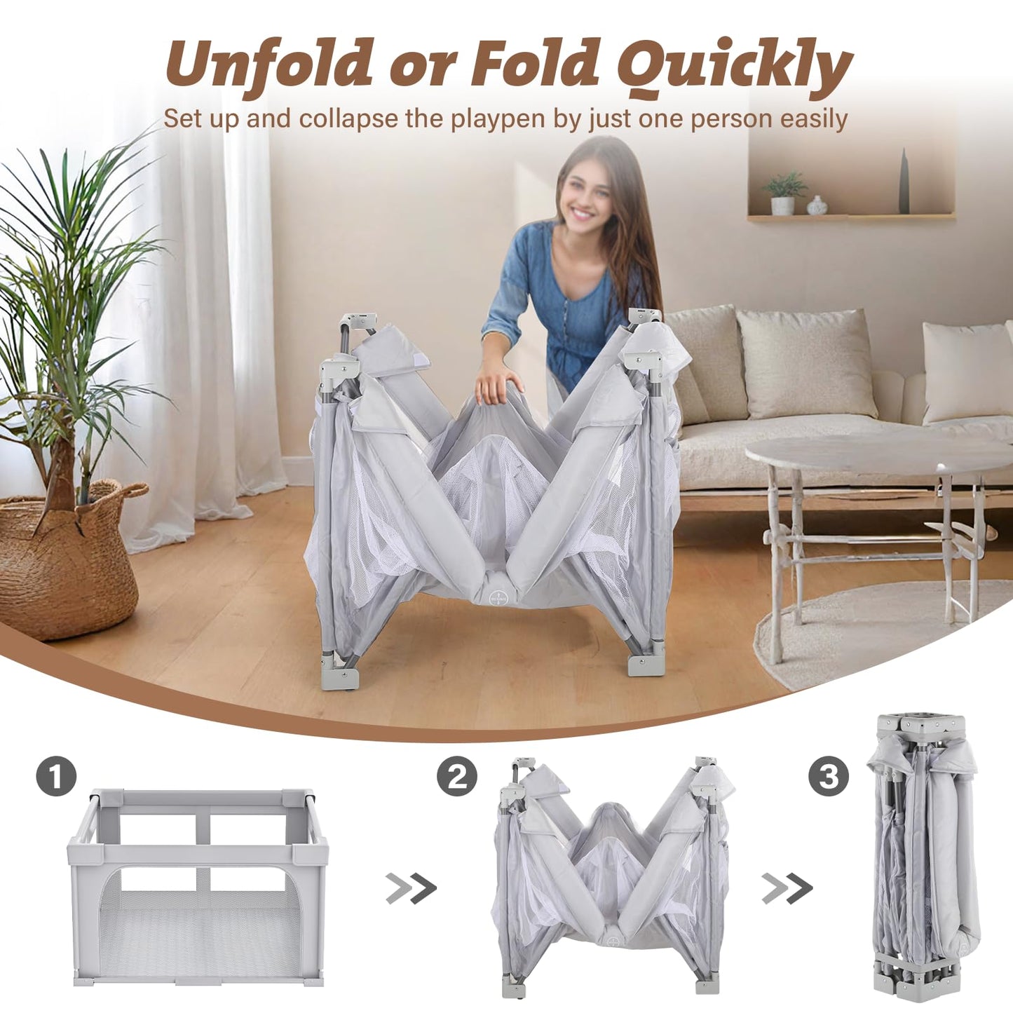 Joyibay Foldable Baby Playpen, 47X47 Portable Baby Playpen With Mat,Baby Playard,Baby Play Fence,Playpen For Babies Toddlers 1-3