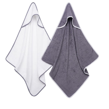 Sasma Home  2 x Baby Hooded Towels, 100% Cotton Baby Bath Towels, Soft and absorbant Kids Towels (White/Grey)