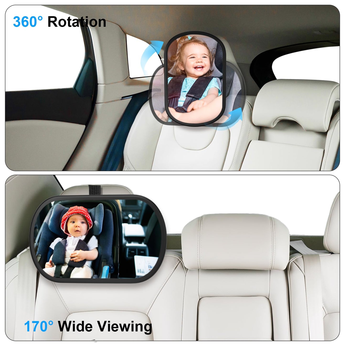 Boeyos Baby Car Mirror, Safety Car Seat Mirror For Rear Facing Infant, Clear Wide View, 360Rotation, Easily Observe The Baby Mov