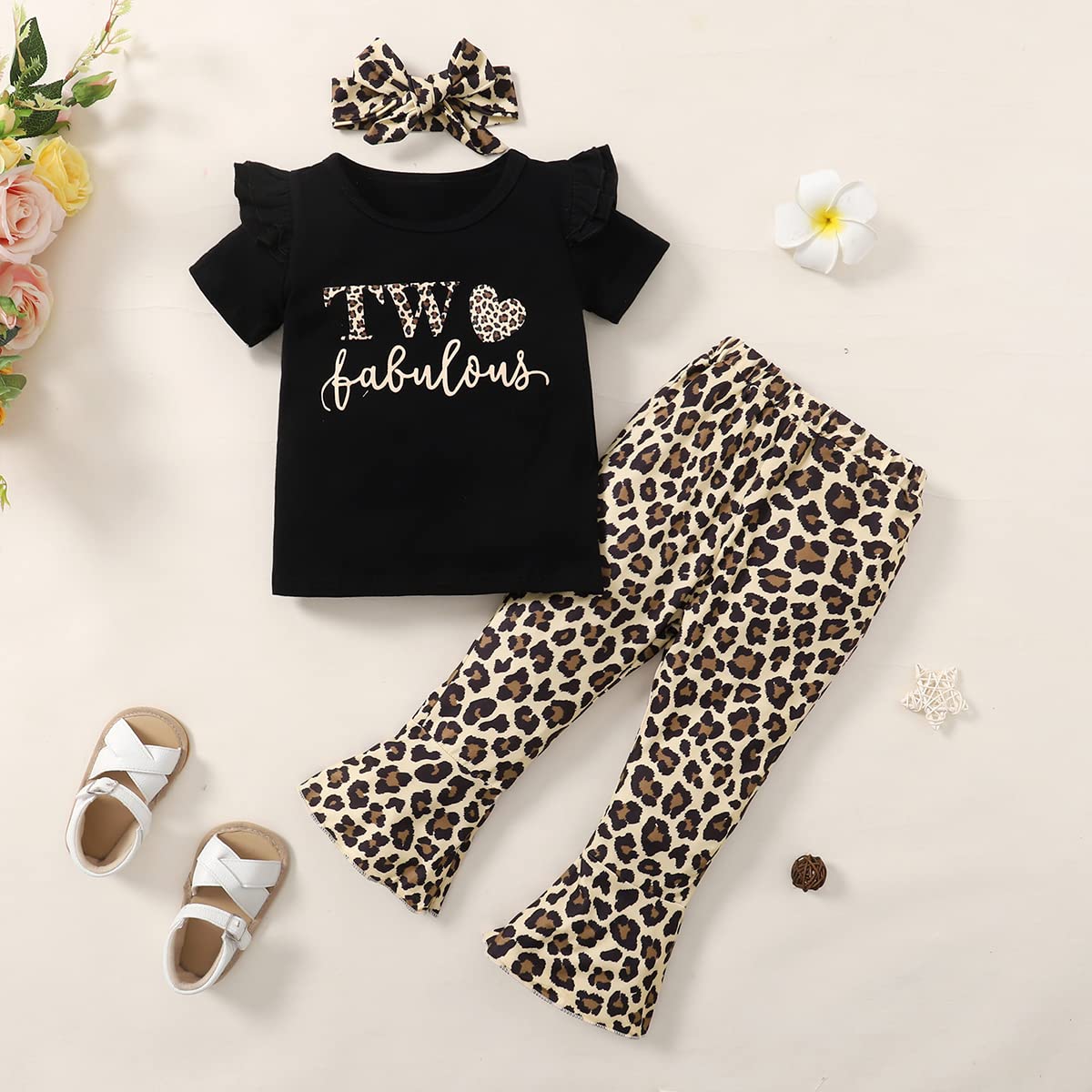 Baby Girl 2Nd Birthday Outfit Girl 2 Year Old Birthday Outfit Toddler Leopard Clothes (Leopard,3T)