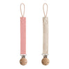 mushie Linen Baby Pacifier Clip Holder | Soft Fabric Strap, 2-Pack (Dusty Rose/Shifting Sand)