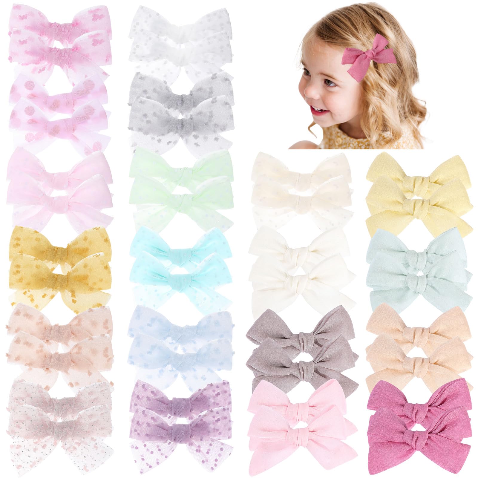 40Pcs Tulle Hair Bows Clips For Girls, Oaoleer Toddler Pigtail Bows Ponytail Hair Barrettes Accessories For Infant Toddlers Kids